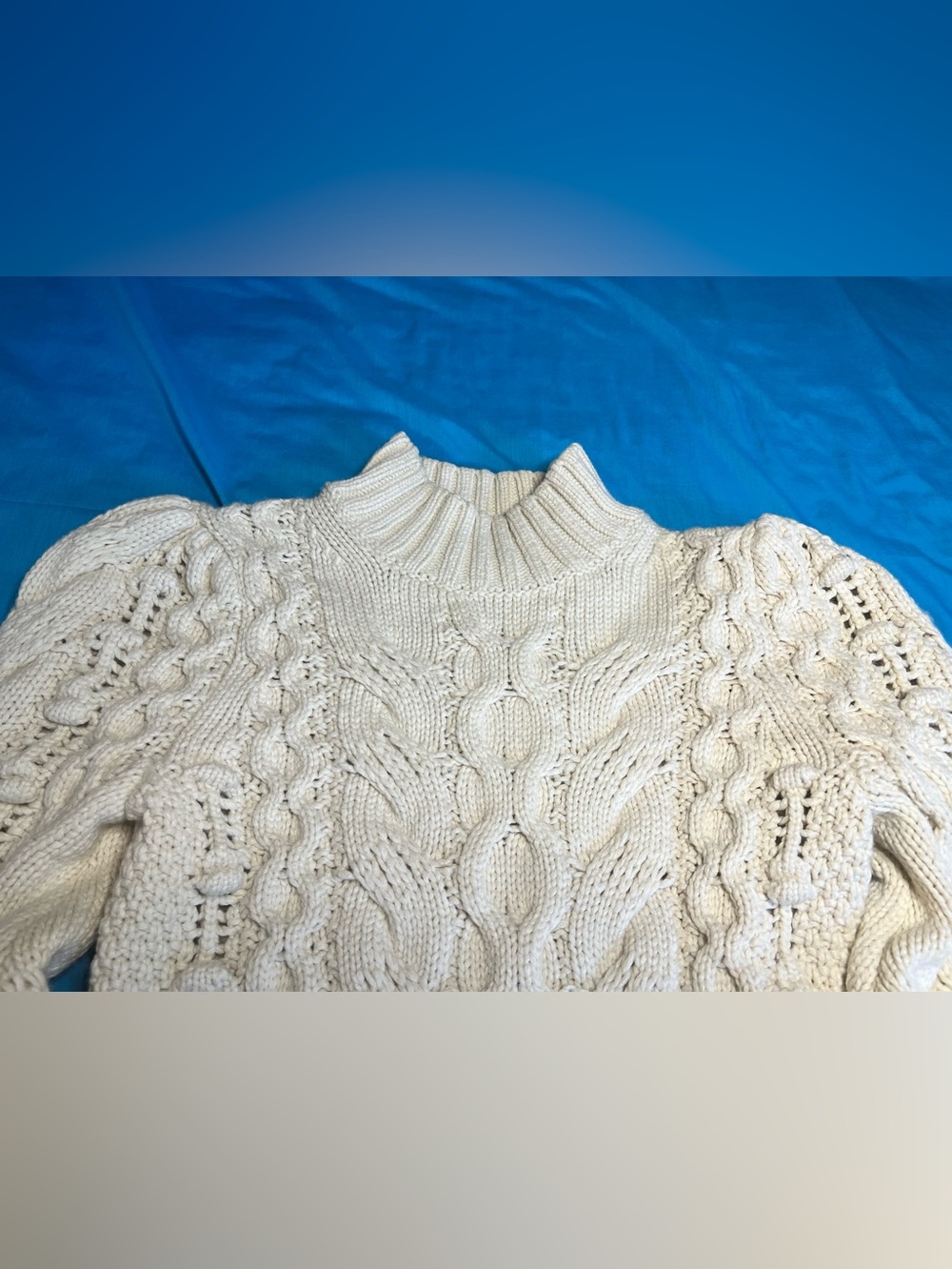 Banana Republic Ticino Cable Puff Sleeve Sweater Cream S Cottagecore Boho Knit - Picture 11 of 14
